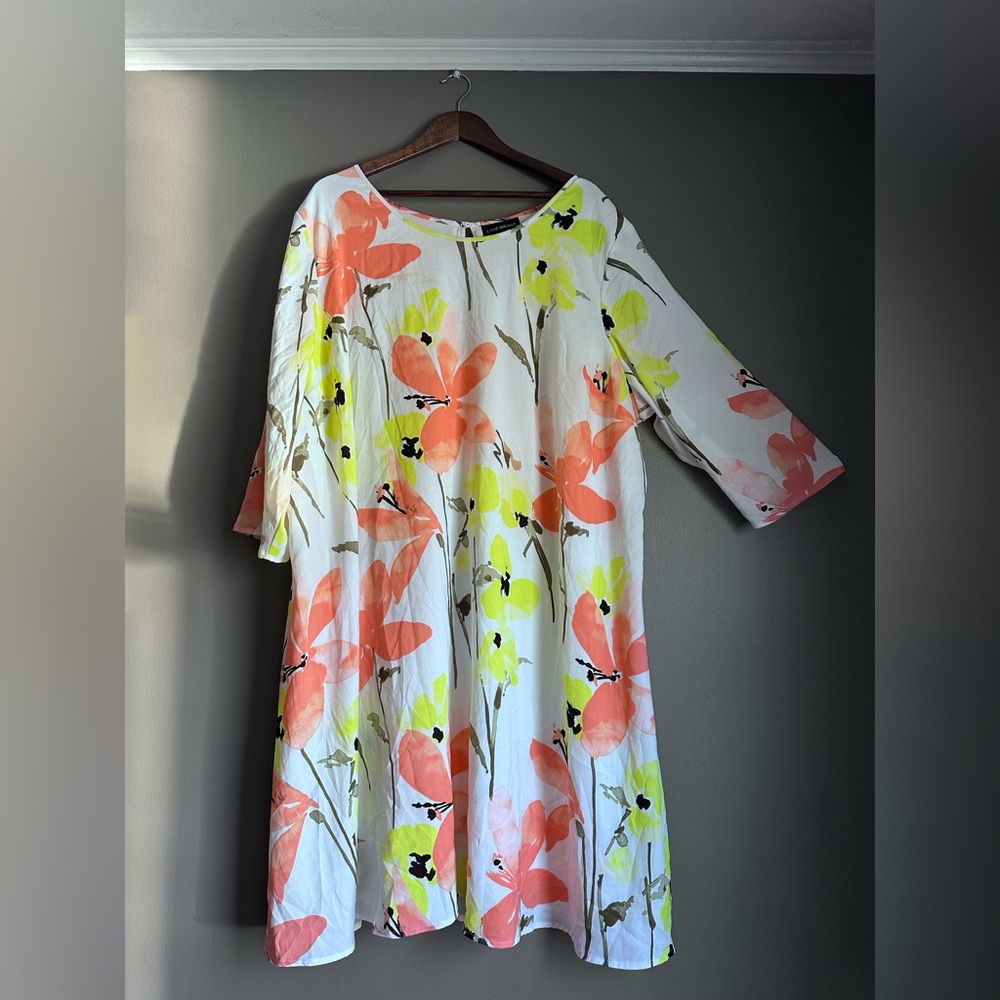 Lane Bryant Retro Floral Printed Chiffon Shift Midi Dress Plus Size 26/28 (4XL)